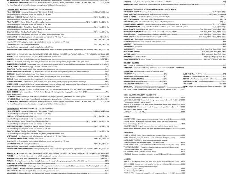 Sol Food Menu