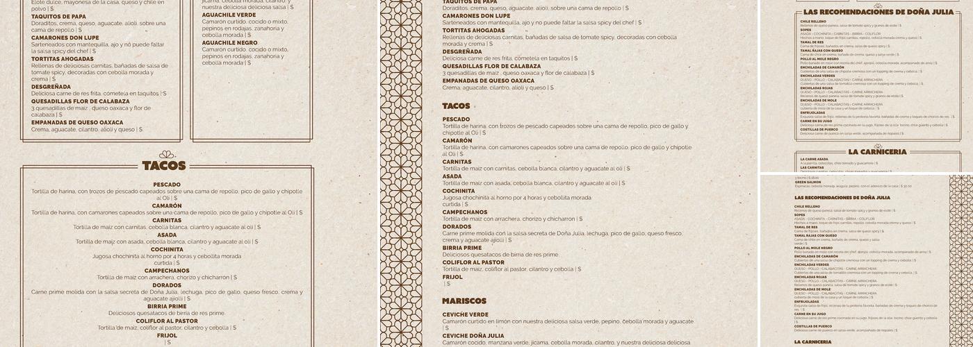 Los Amores de Julia Menu