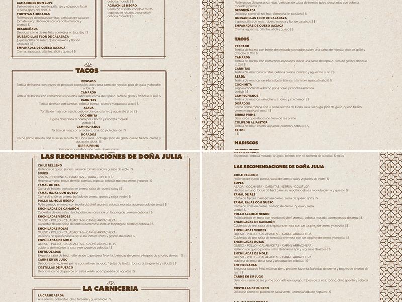 Los Amores de Julia Menu