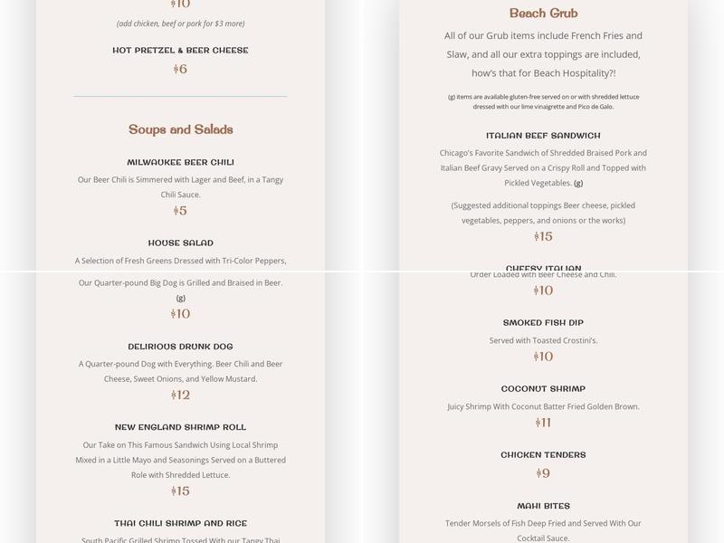 Life’s a Beach Menu