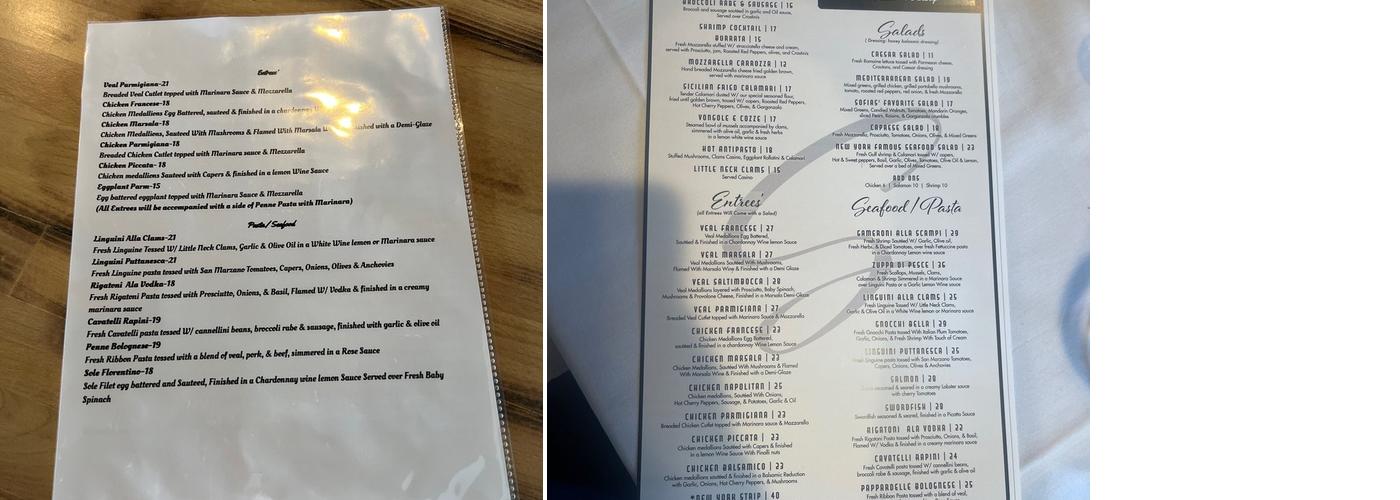 Ristaurante di Sofia Menu