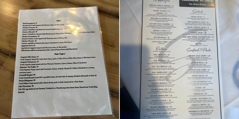 Ristaurante di Sofia Menu