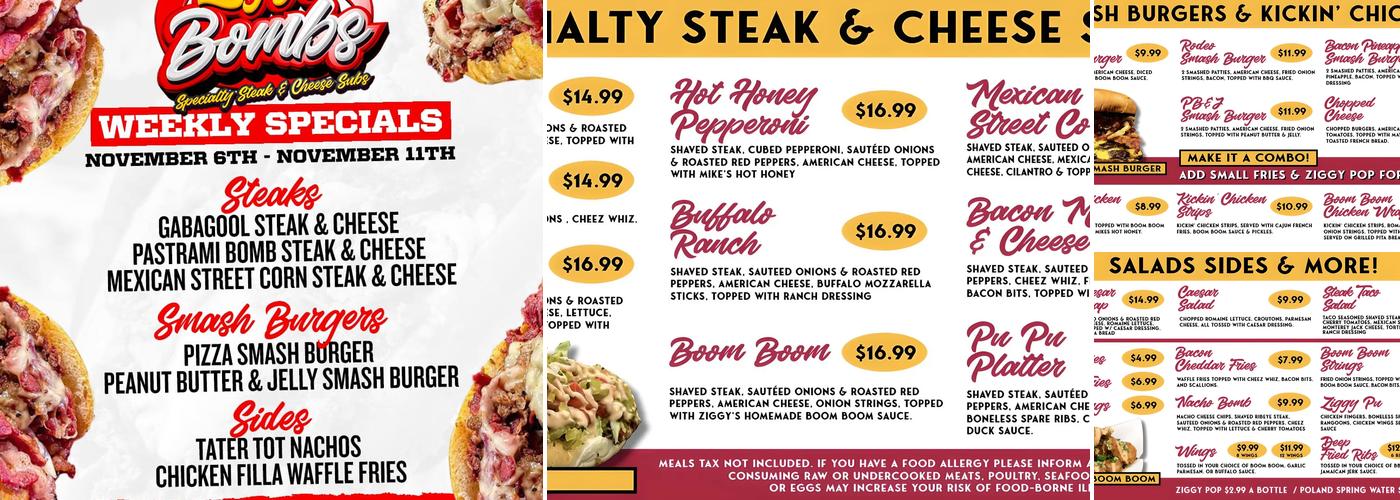 Ziggy bombs Menu