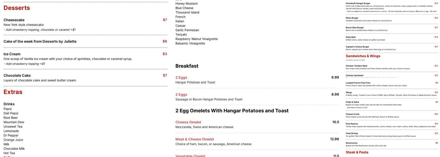 The Hangar Grill Pub Menu