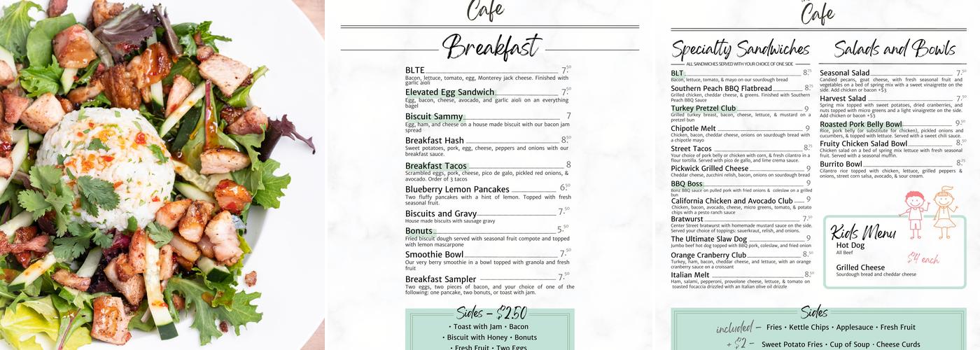 The Cafe at The Pickwick Place Menu