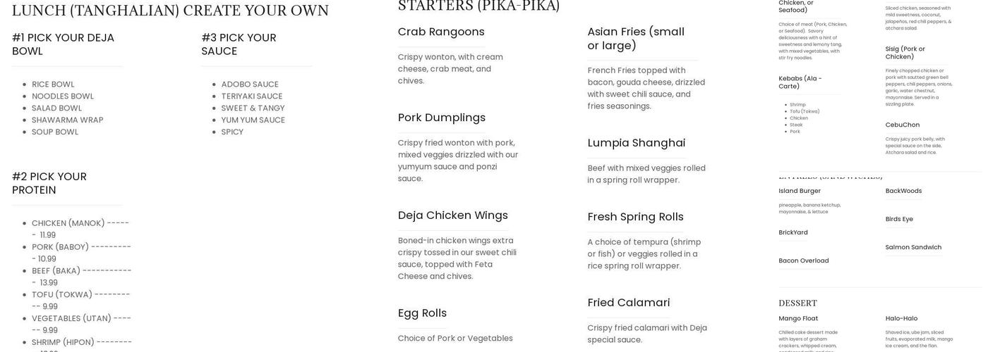 Deja Food Eatery & Cebuano Bar Menu