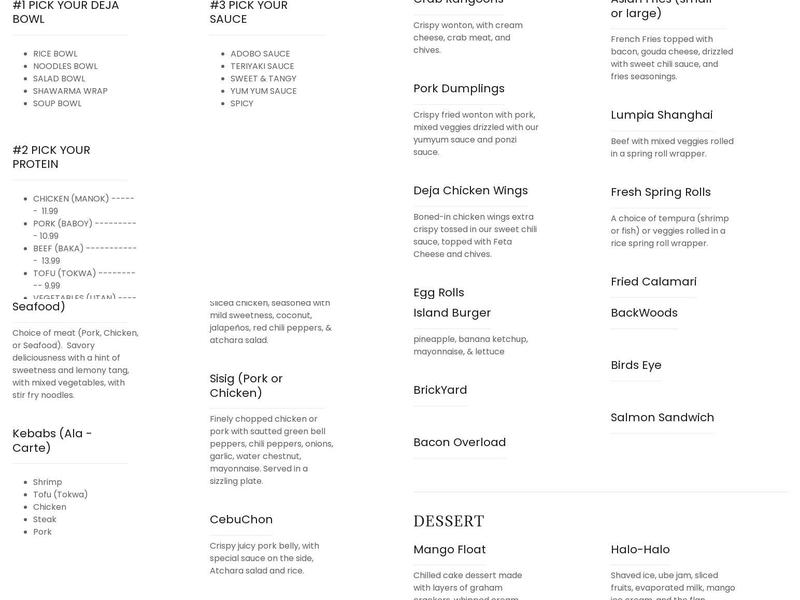 Deja Food Eatery & Cebuano Bar Menu