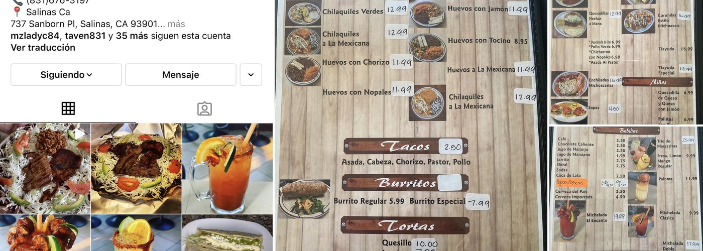El encanto restaurant Menu