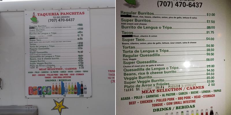 Taqueria Panchitas Menu