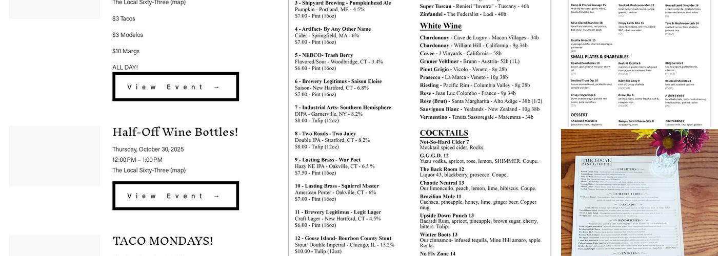 The Local Sixty-Three Menu