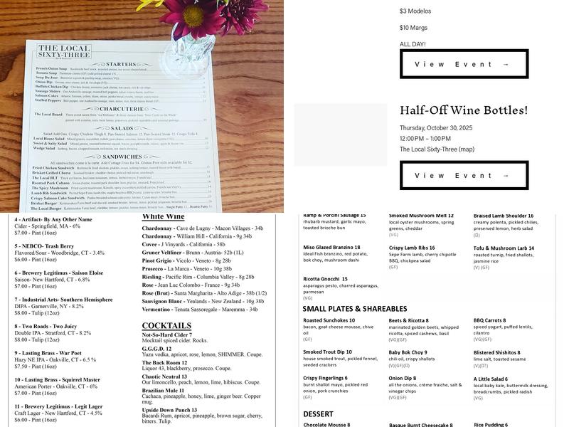 The Local Sixty-Three Menu