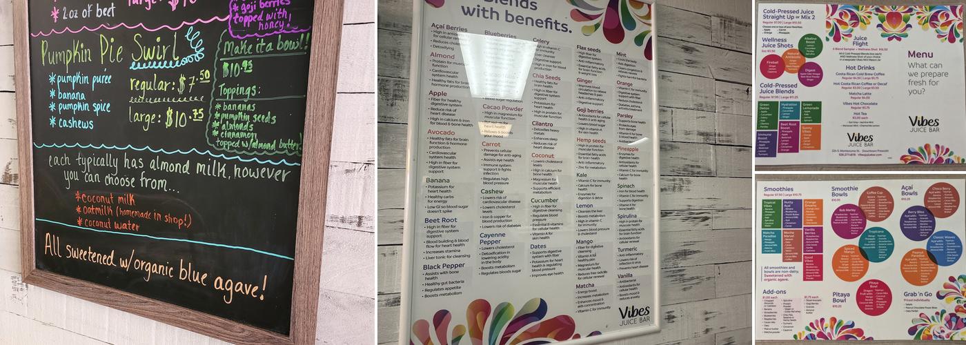 Vibes Juice Bar Menu