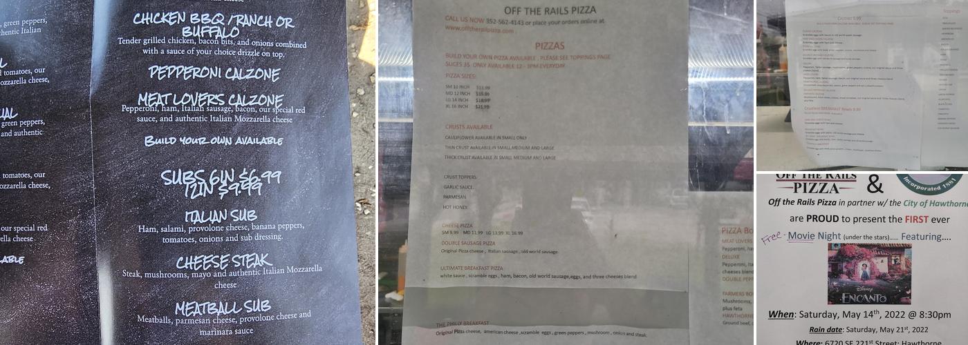 Off the Rails Pizza Menu