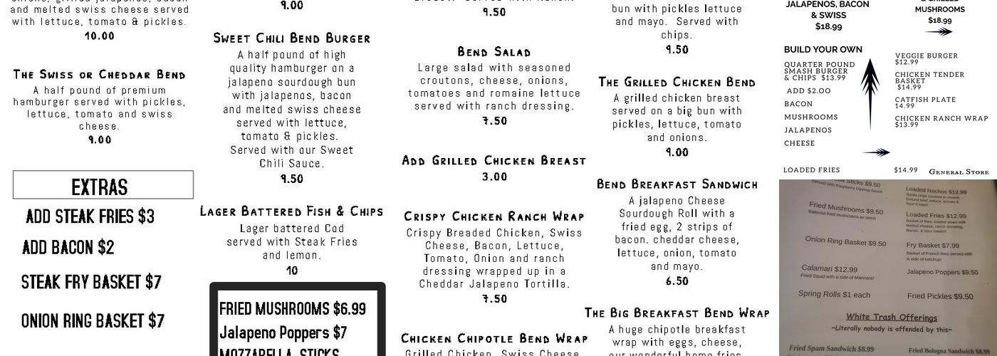 The Bend General Store Menu
