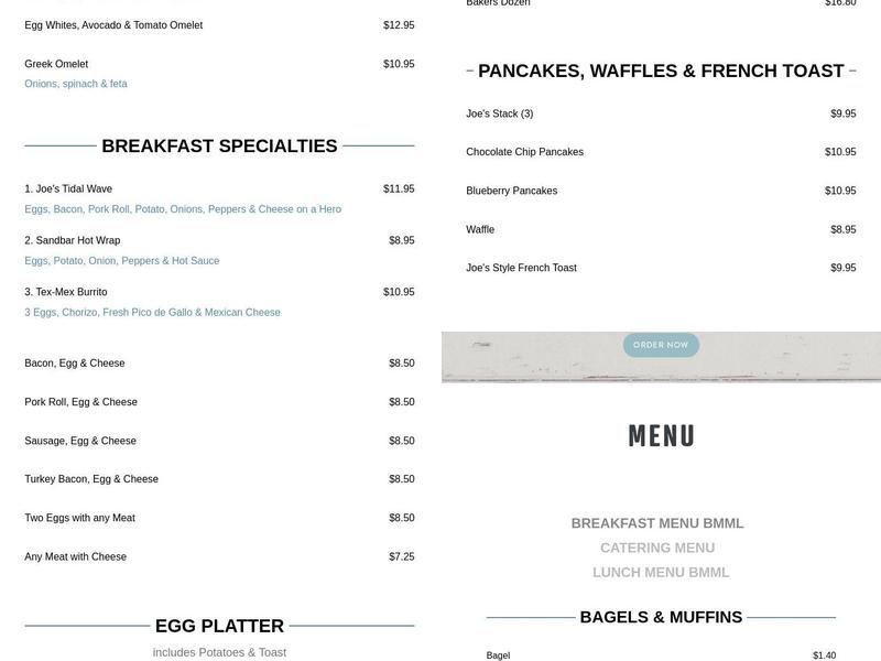 Joe's Bagel and Grill Menu