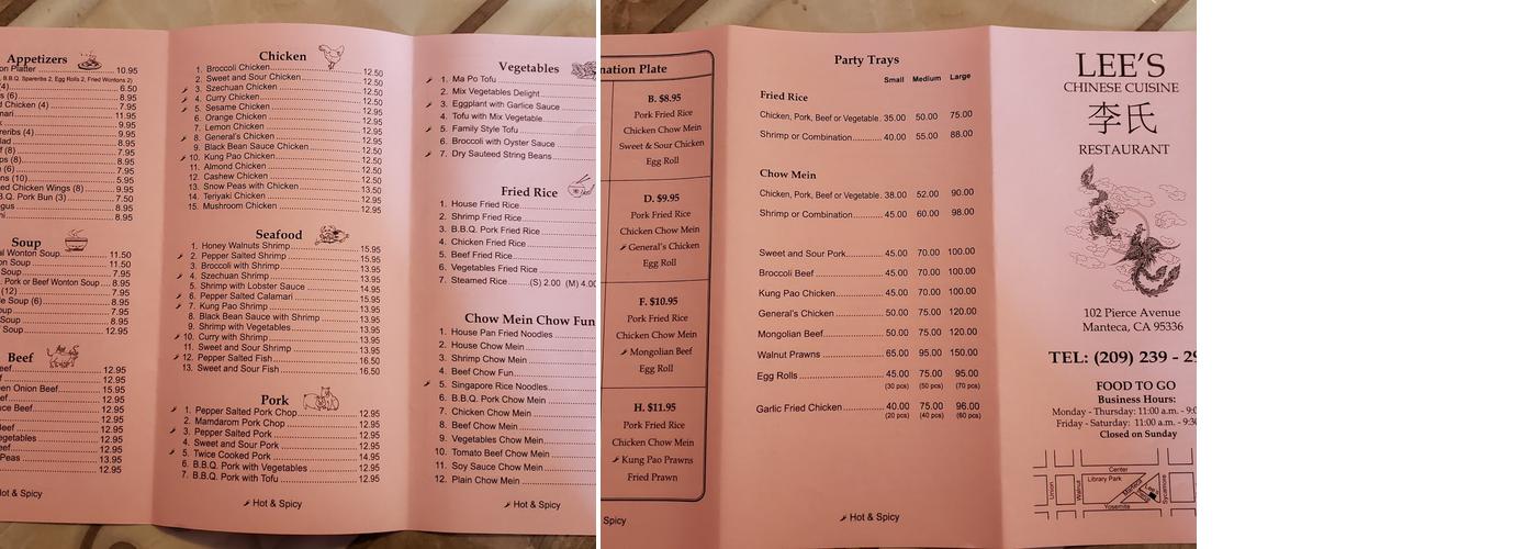 Lee's Chinese Restaurant Menu