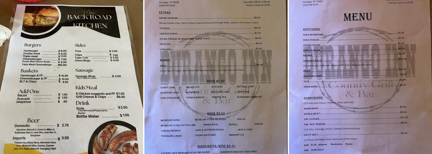 Durango Inn Menu