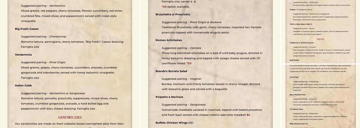 Robert Renzoni Winery Menu