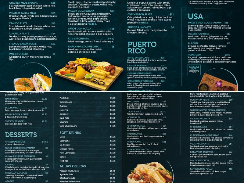 Rio Latin Bistro Menu