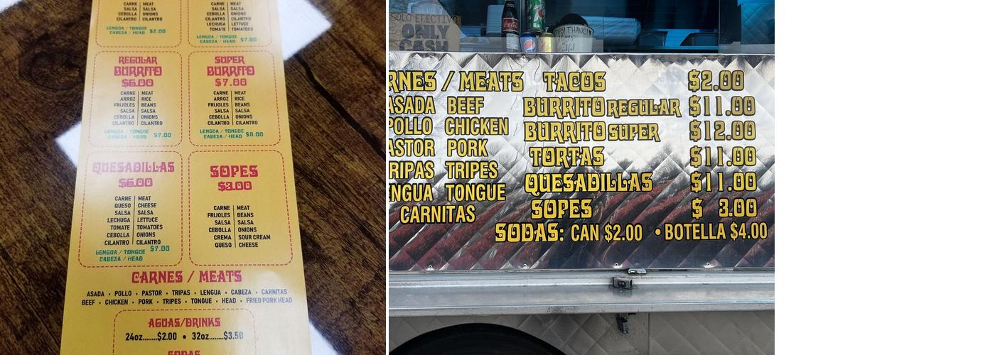 Tacos El Grullito J&J Menu