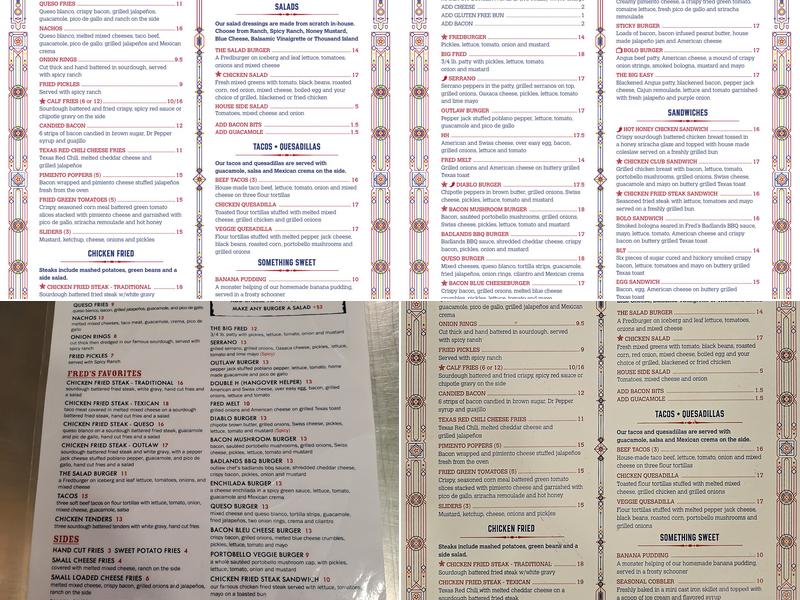 Fred's Texas Cafe - Camp Bowie West Menu