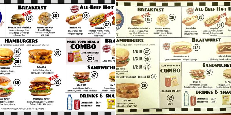 Mountain Dogz and Burgers Menu
