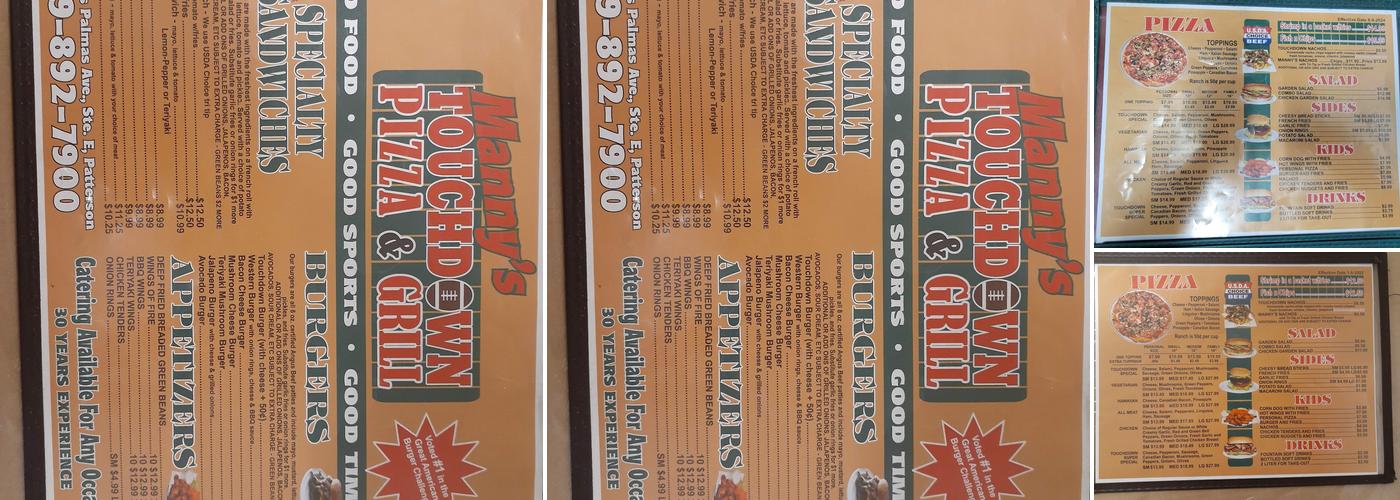 Manny’s Touchdown Menu