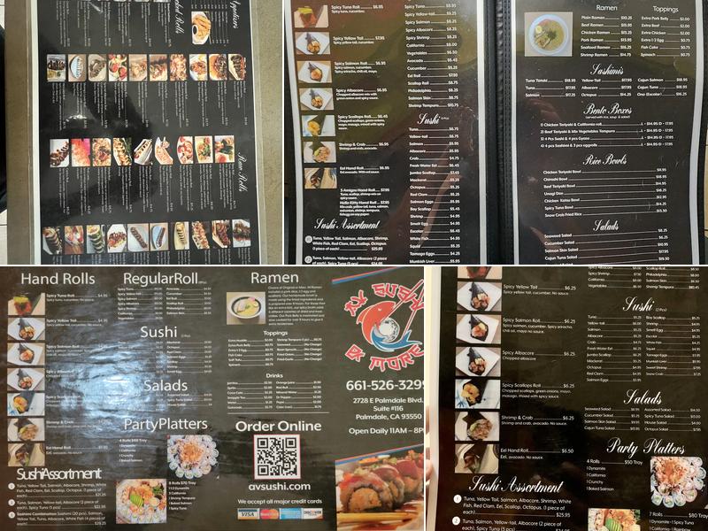 AV Sushi Rolls and More Menu