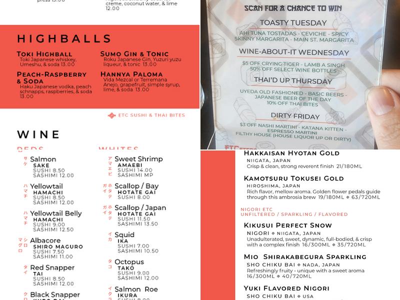 ETCetera Sushi & Thai Bites Menu