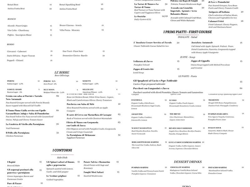 Ristorante LUCCA & Piano Lounge Menu
