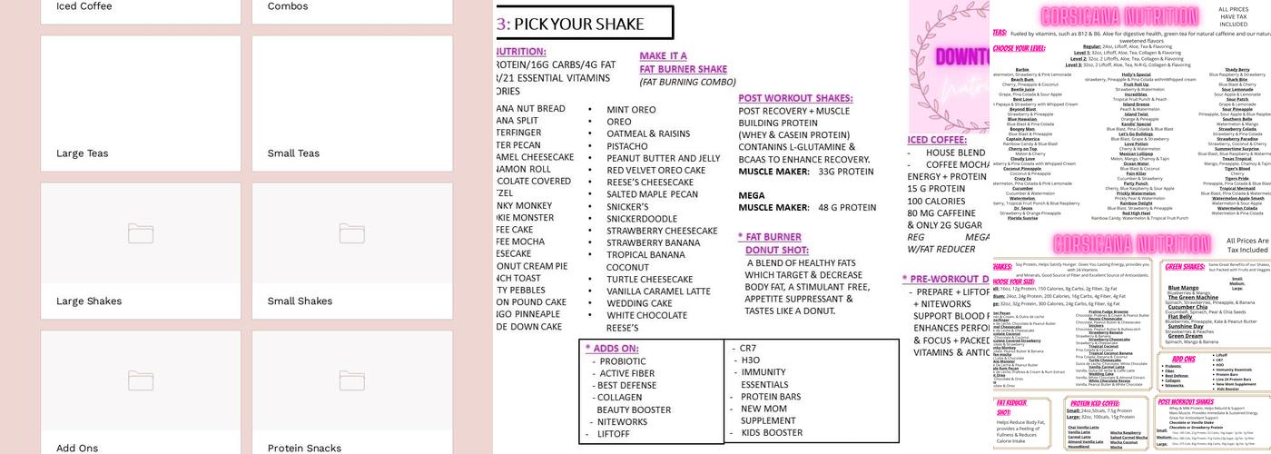 Corsicana Nutrition Menu