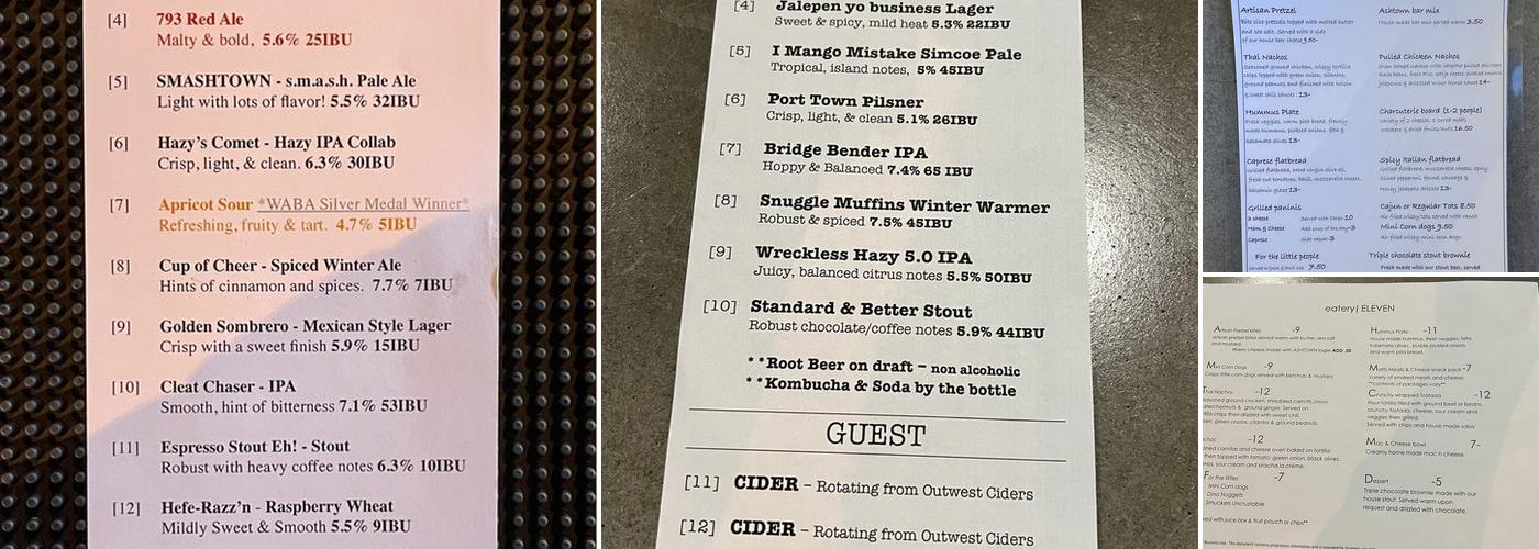 Ashtown Brewing Co. Menu