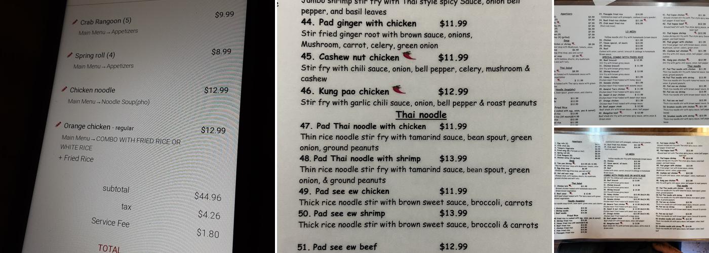 Chinese & Thai Restaurant Menu