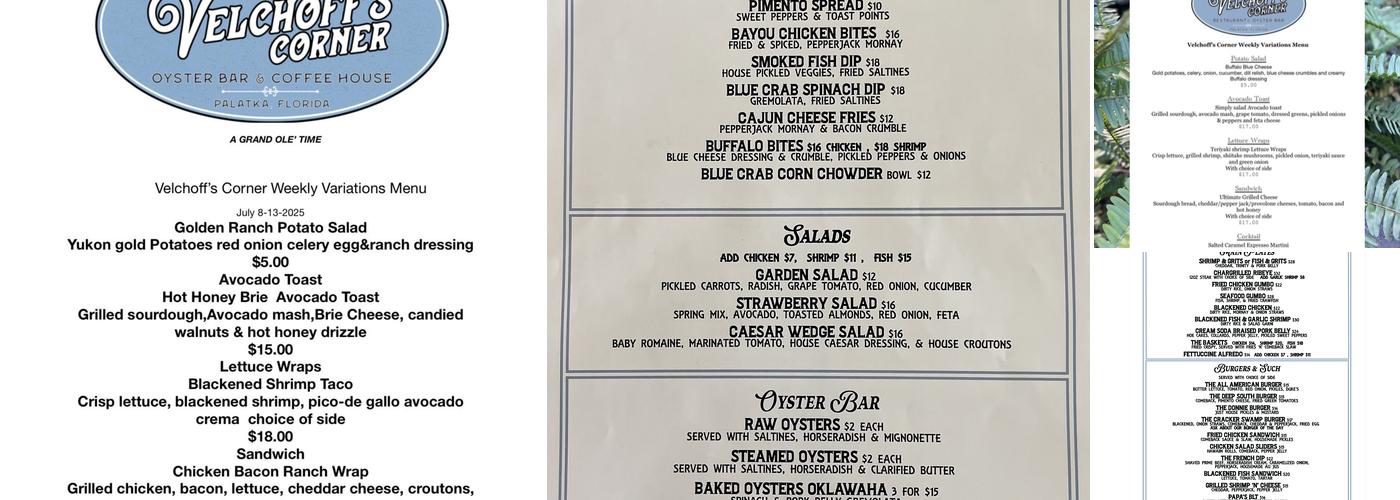 Velchoff's Corner Menu