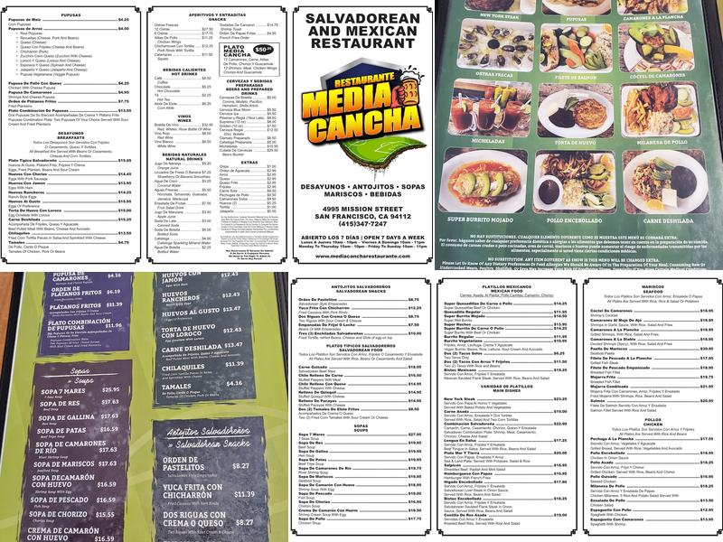 Media Cancha Restaurante Menu
