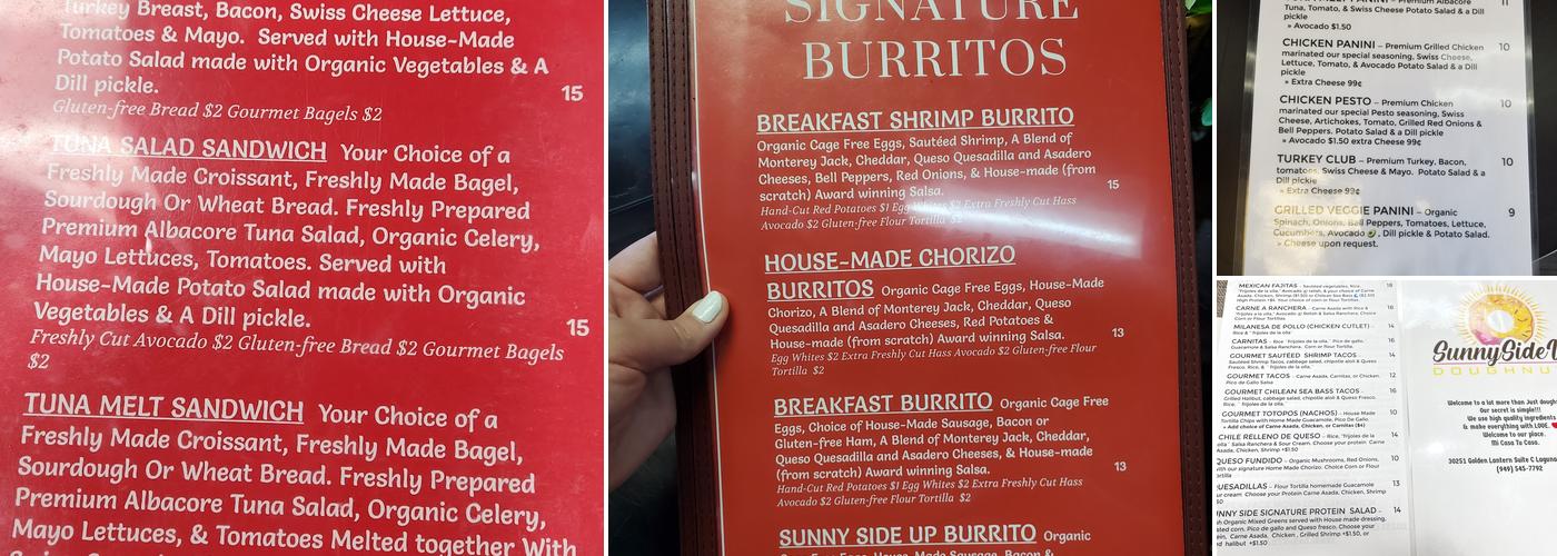 Sunny Side Up Doughnuts Menu
