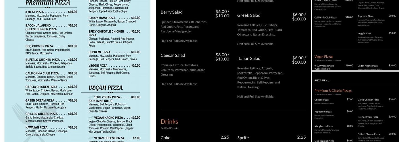 Mitchies Pizza Menu