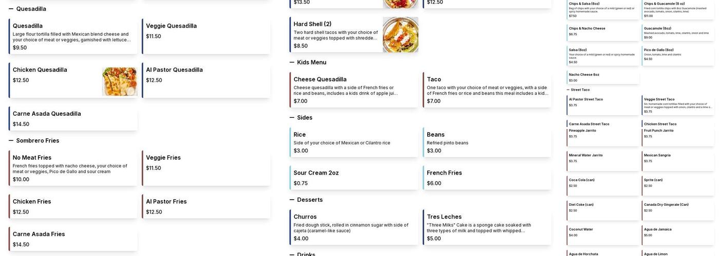 El Sombrero Taqueria Menu