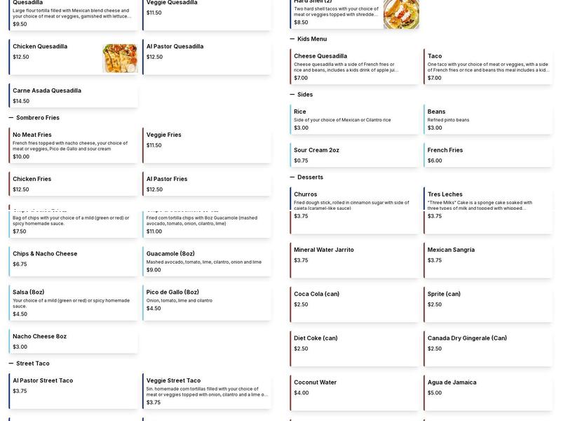 El Sombrero Taqueria Menu