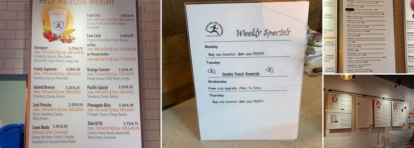 Emerald City Smoothie Menu