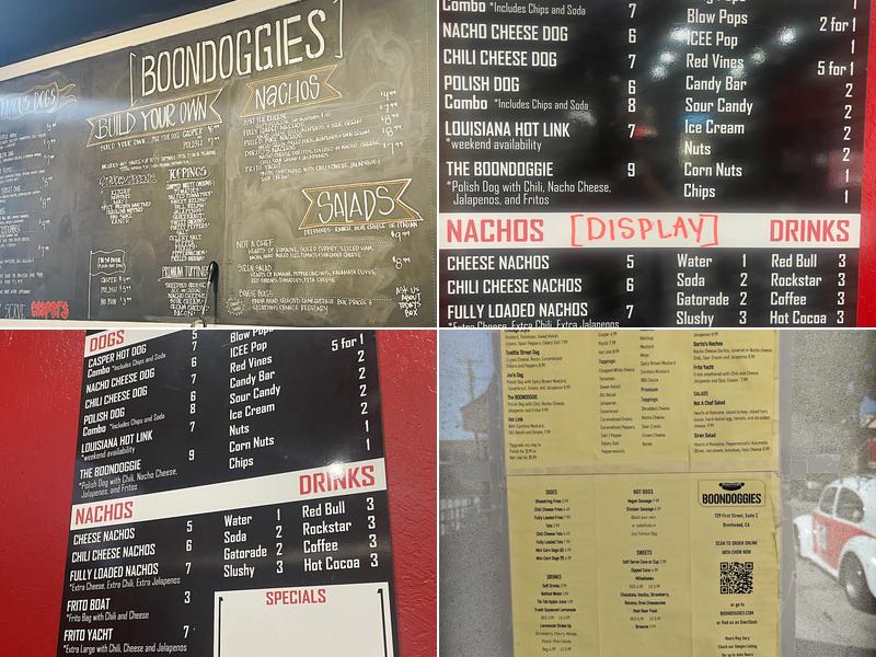 Boondoggies Menu