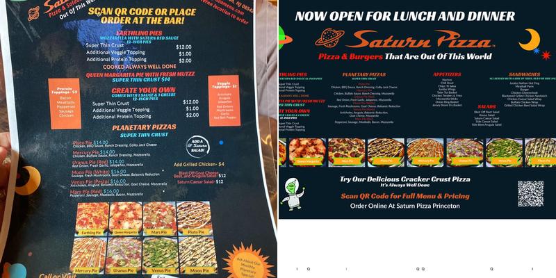 Saturn Pizza Princeton Menu