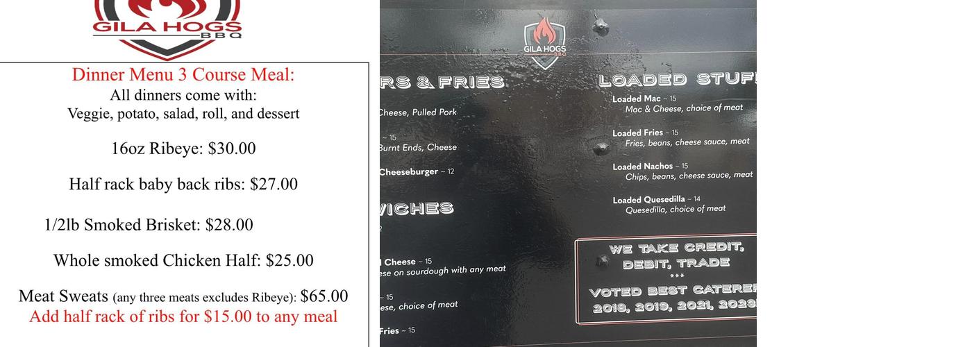 Gila Hogs BBQ Menu