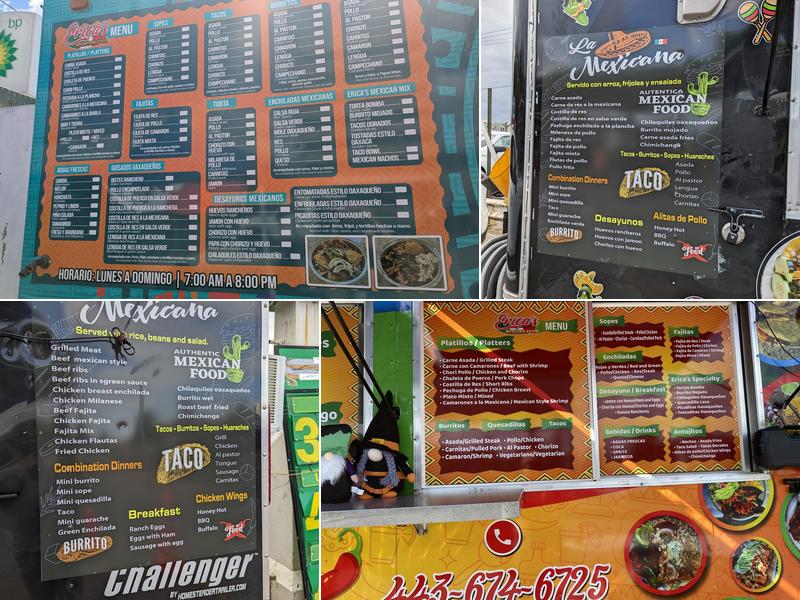 Erica's Mexican Food Menu