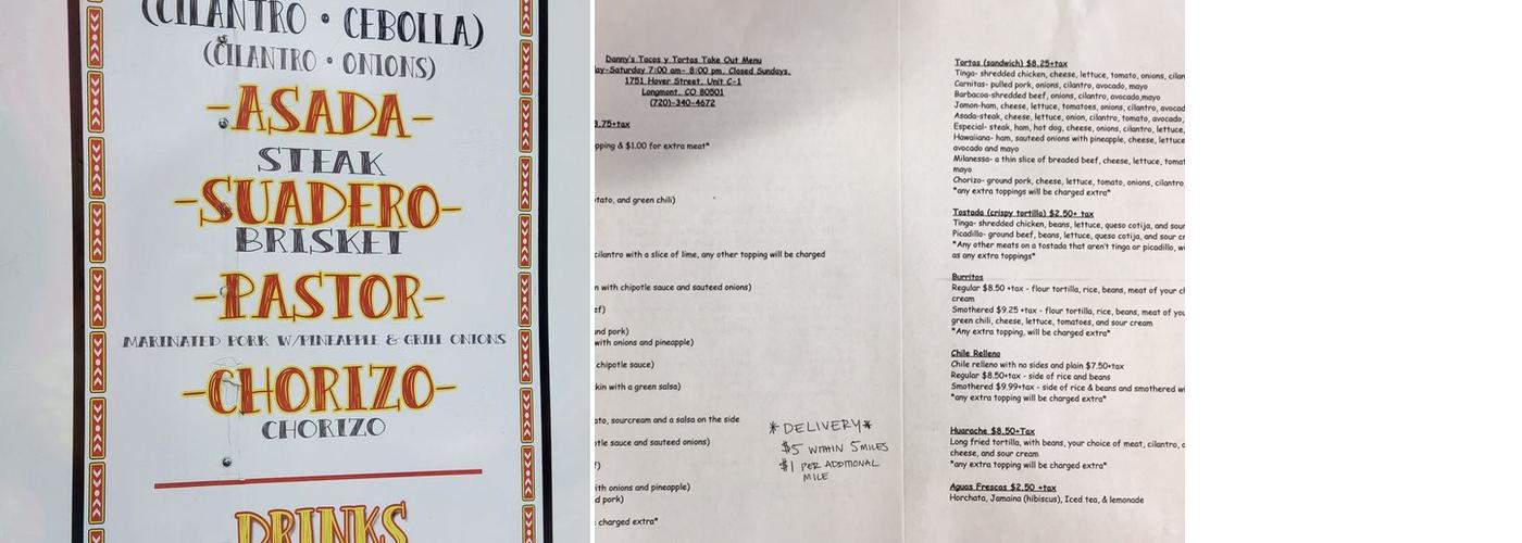Danny’s Tacos y Tortas Menu