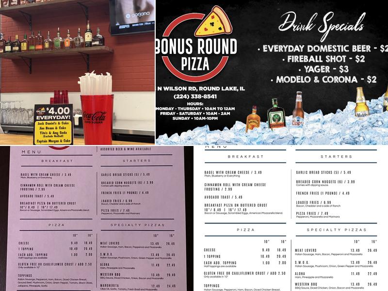 Bonus Round Pizza and Gaming Menu