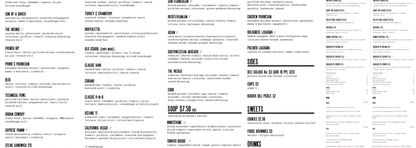 Esposto's Delicatezza Menu