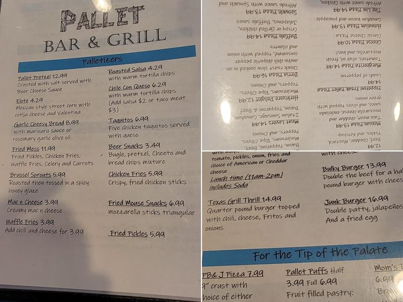 Pallet Bar & Grill Menu