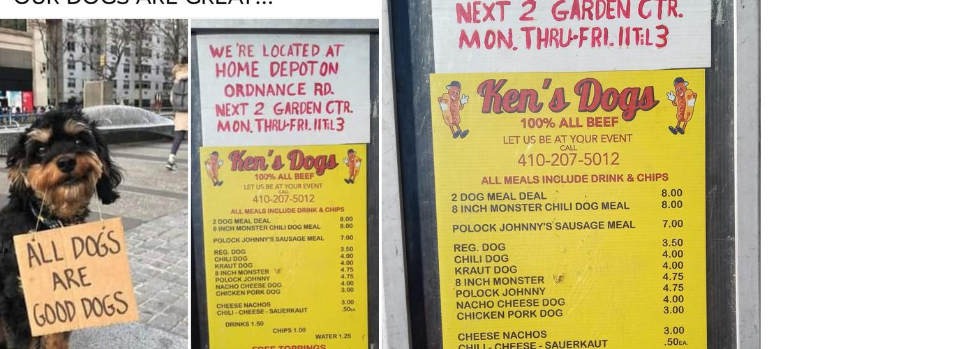 KENS DOGS HOT DOG CART Menu