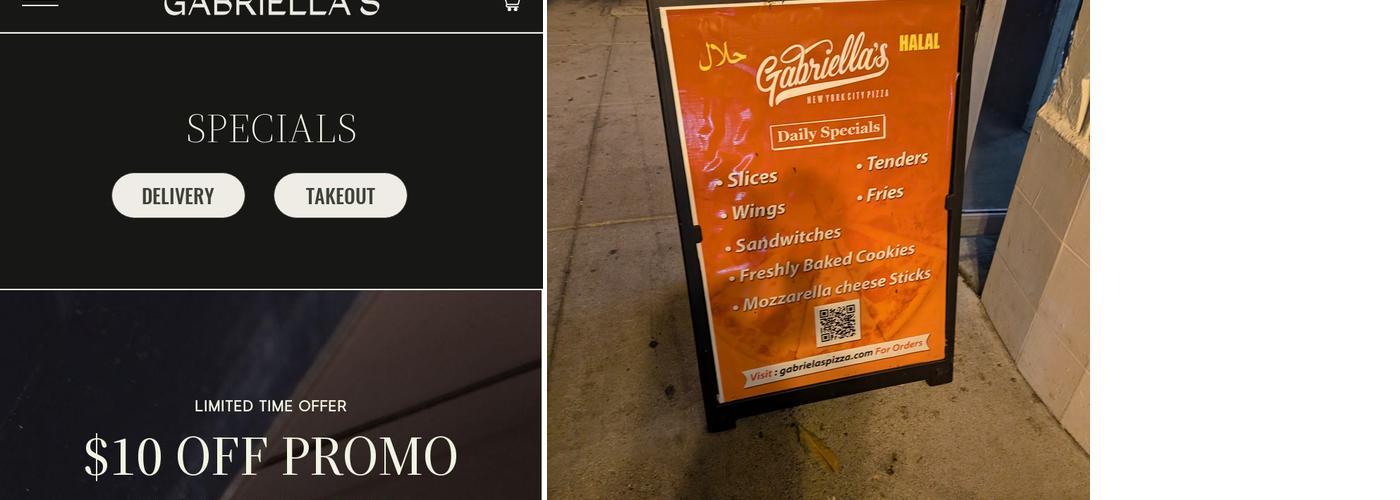 Gabriella's Pizza Menu